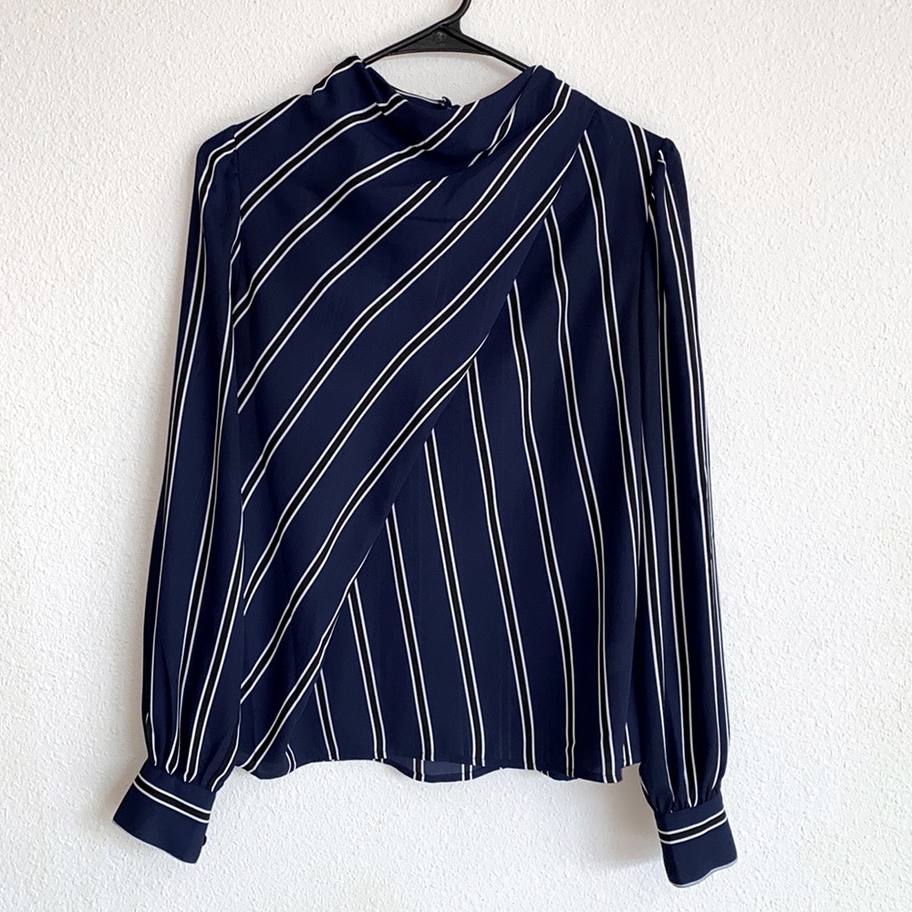 NWOT Express Navy Striped Wrap Long Sleeve Blouse